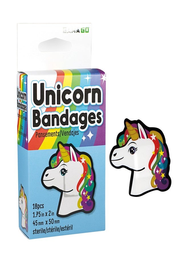 GAMAGO Unicorn Adhesive Bandages - Pack of 18 Individually Wrapped Self-Adhesive Kid Bandages, Easy to Remove, Latex-Free, Sterile, Ideal for Unicorn Lovers & Parents, First Aid Plasters - Image 1